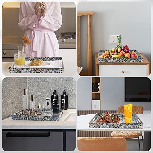 AGIOTA 2 Pcs Serving Tray with Handles Bohemian Decorative Tray Large Ottoman Trays for Living Room Blue Coffee Table Trays for Breakfast - Image 7
