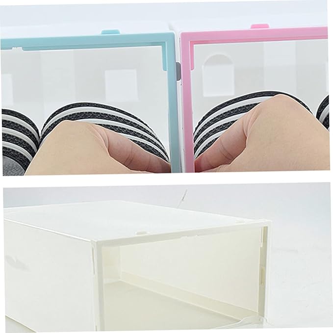 Unomor 6PCS Stackable Shoe Boxes Thickened Transparent Plastic Containers for Women White Frame Space Saving Shoe Storage Organizer for Small Closets Dorm Rooms