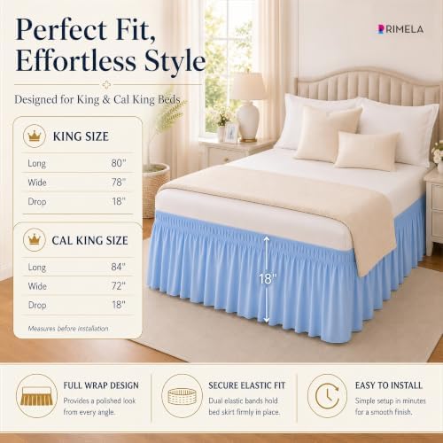 Light Blue Bed Skirt King Size 18" Drop, Elastic Wrap Around Bedskirt - Image 6