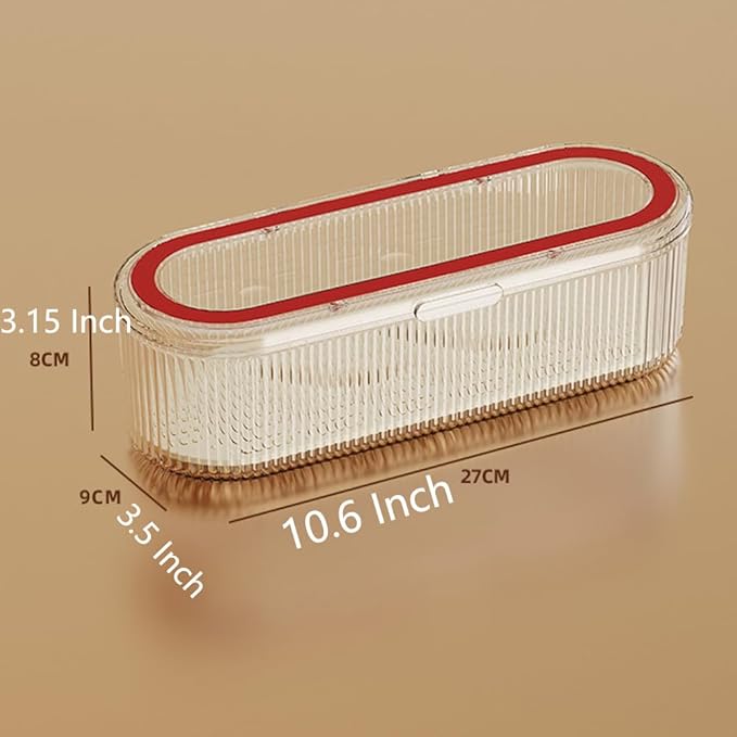 Silverware Organizer with Lid and Drainer, Covered Utensil Tray for Kitchen Drawer and Countertop, Red Clear Plastic Cutlery and Flatware Storage Box for Spoons Forks Knives Holder Case