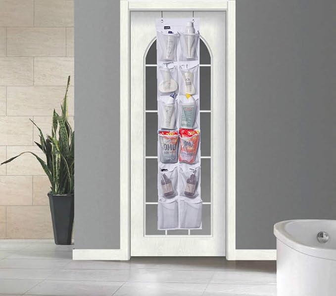 MISSLO Heavy Duty Over The Door Storage with 12 Mesh Pockets (White)