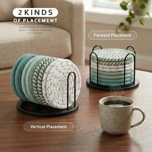 Lazebox Coasters Set of 8 for Drinks, 4 Inch Large Coasters for Coffee Table, Tabletop Protection for Hot & Cold Drinks, Versatile Coasters for Home Decor, Non-Slip & Easy to Clean, Mint Green - Image 6