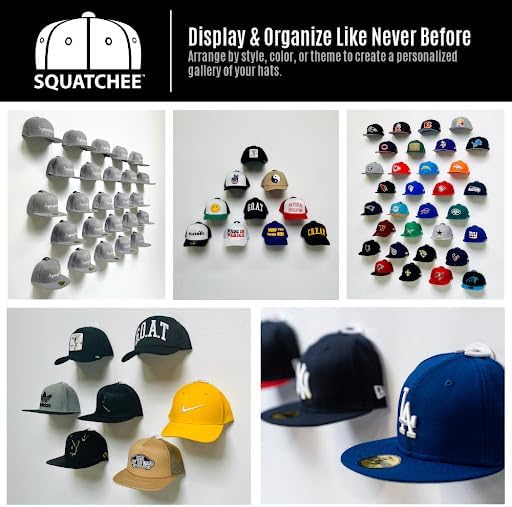 Premium Adhesive Hat Hooks | Made in U.S.A. | Wall Rack for Baseball Caps | Display Holders | Hangers for Closet & Doors | Organization & Storage | Patented Design (Black, 10-Pack)