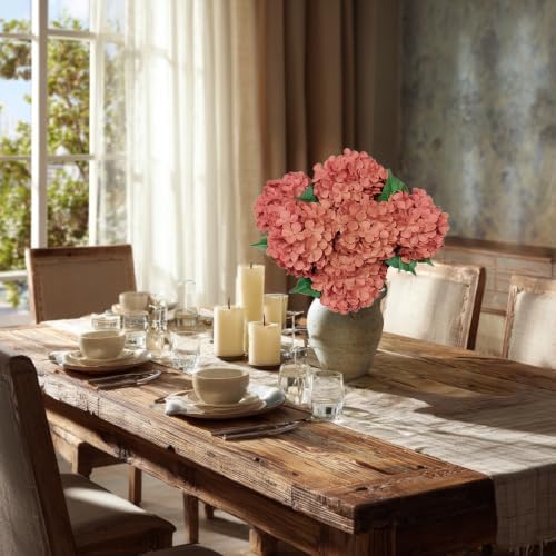 6PCS Burnt Orange Hydrangea Artificial Flowers, Fall Silk Faux Hydrangea - Image 6