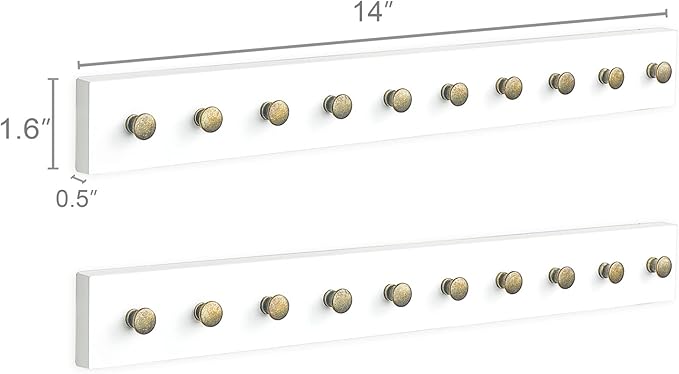 Mkono Necklace Holder Wall Mounted Set of 2 Wood Necklaces Hanger, Jewelry Organizer Hanging with 20 Metal Round Hooks, Jewelry Hooks for Necklaces, Bracelets, Chains, Keys,White