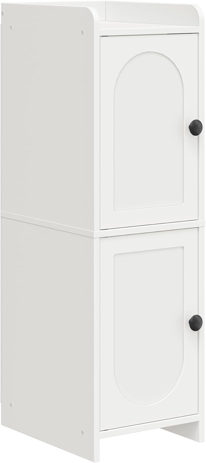 CHOEZON Toilet Paper Cabinet, Small Corner Floor Cabinet, Freestanding Toilet Paper Storage Cabinet with 2 Doors, Narrow Bathroom Cabinet, for Small Spaces, Bathroom, Living Room, Kitchen, White