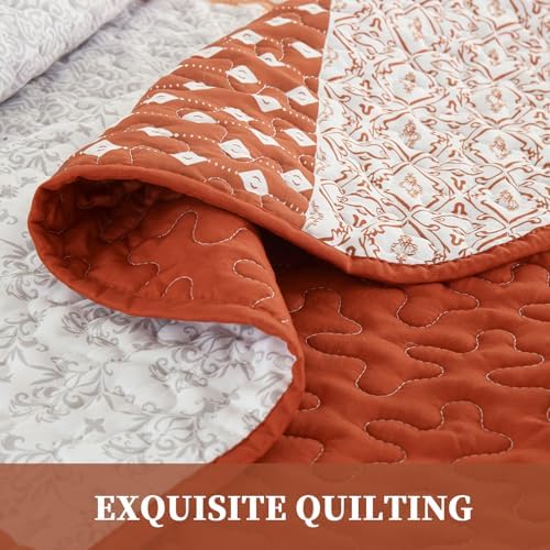 WONGS BEDDING Boho Quilt Set Queen, Stripe Bedspread Sets, Burnt Orange - Image 7