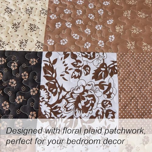 Mybedsoul Brown Quilt Set Full Size, Patchwork Floral Bedding Set - Image 7