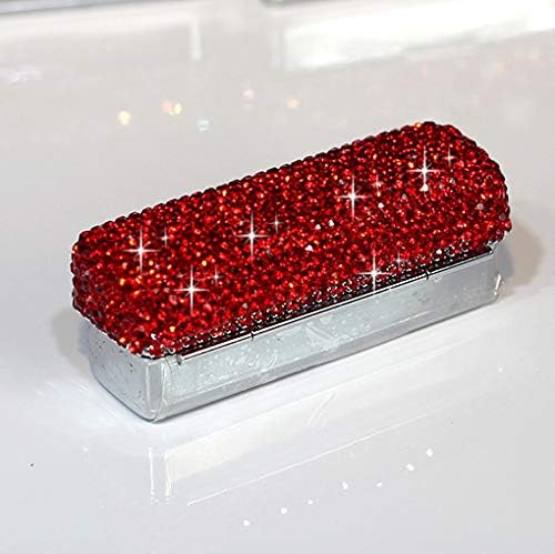 Lipstick Bling Rhinestone Crystal Case Storage Organizer Box with Mirror for Women's Lipstick Holder-Cosmetic Storage Kit (Red)
