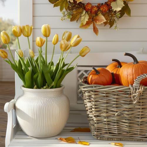 15 Pcs Artificial Flowers Tulips Real Touch Latex Plastic Soft Faux Bouquets for Party, Wedding, Home, Room, Garden Decor (Vintage Yellow) - Image 6