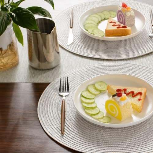 FunWheat Round Braided Placemats Set of 8 Place Mats for Dining Table Woven Washable Non-Slip Table Mats 15 Inch(Cream White,8pcs) - Image 6