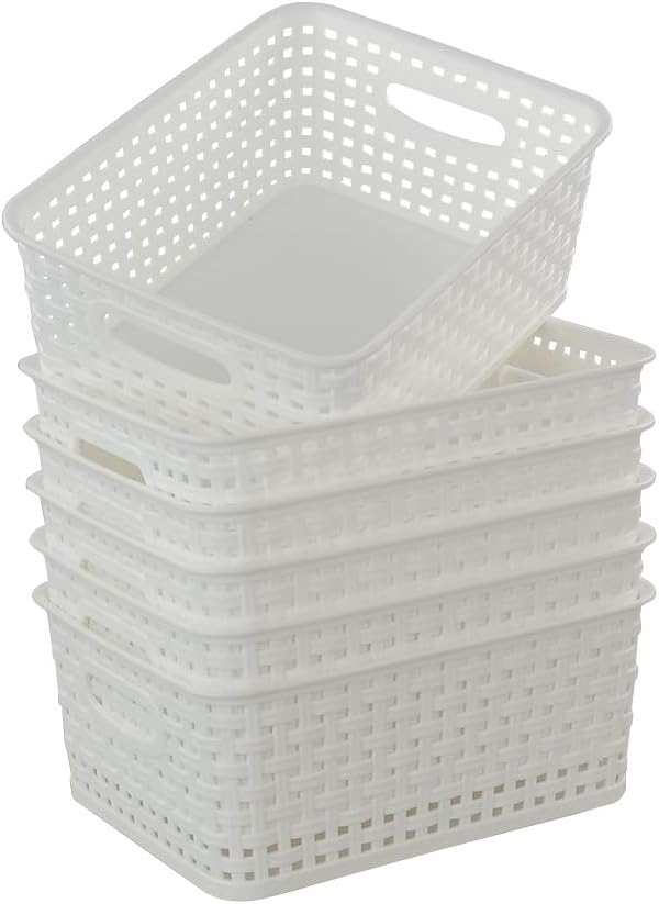Plastic Weave Storage Basket Bin, 10" x 7.5" x 4", 6 Pack