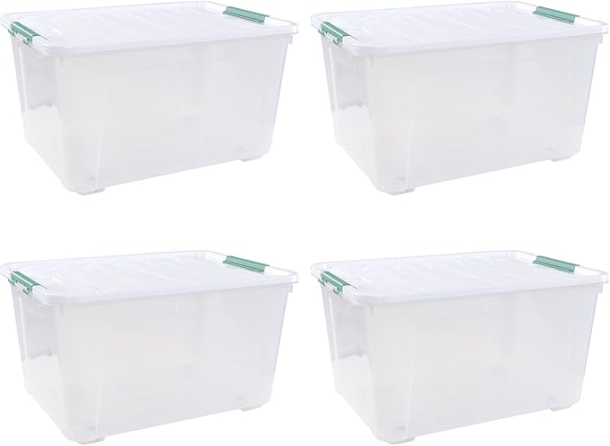 4-Pack Large Clear Plastic Storage Organizer Bins w/Lids, 85 Quart, Clear Stackable Container Boxes for Bedroom, Bathroom, Garage, and Office Organization