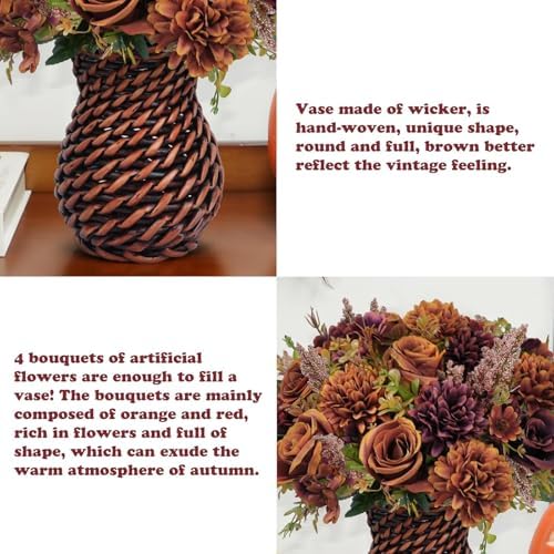 4 Bundles Fake Fall Flowers with Vase 12.5" Fall Centerpieces for Tables - Image 7