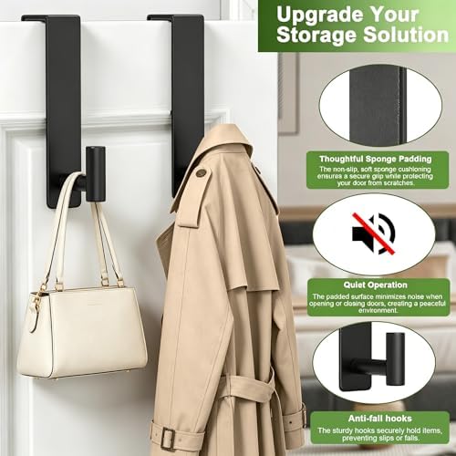 Stainless Steel Over The Door Hooks Heavy Duty, Bathroom Towel Holder Door Mount Coat Rack Towel Rack for Bedroom, Doors Hangers Towel Hooks for Bathroom Dorm Essentials (Black, 2 Pack) - Image 6