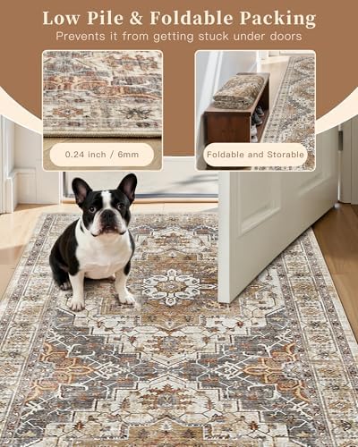 Madane Hallway Runner 3x8, Kitchen Rugs Washable Entry Rug, Turmeric/Grey - Image 7