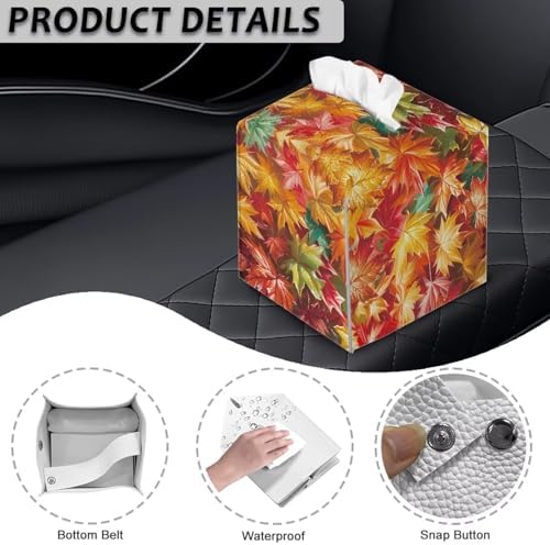 Maple Leaf Tissue Box Cover PU Leather Square Tissue Box Case Thanksgiving Theme Organizer Holder Foldable Waterproof Facial Paper Dispenser Easy to Install - Image 5
