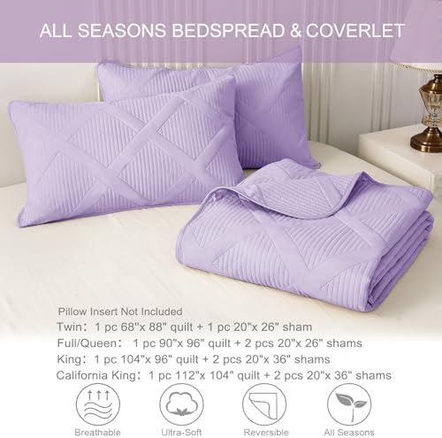 Exclusivo Mezcla 3-Piece California King Size Quilt Bedding Set, Lilac - Image 6