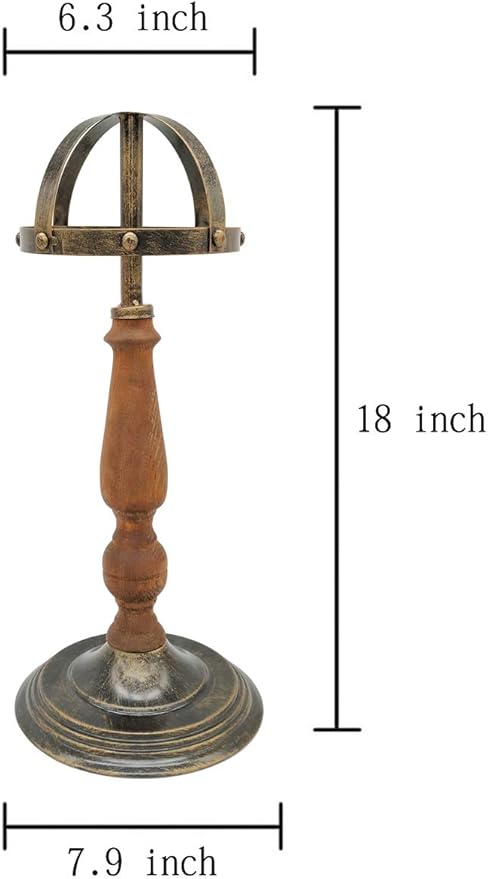 Owlgift Vintage Style Metal & Rustic Wood Stem Freestanding Hat Rack Storage, Cap Organizer, Wig Holder Display Stand - Bronze