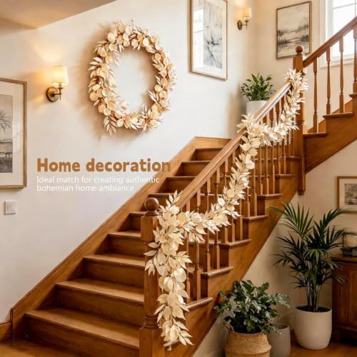 GREENTIME 2Pack 6.5Ft Boho Artificial Eucalyptus Garland with Willow Leaves - Image 6
