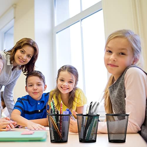 Leelosp 6 Pcs Pen Holder Mesh Pen Cup Bulk Metal Pencil Cup Holder for Desk Black Organizer Round Office Classroom for Back to School Students Kids Adult - Image 7