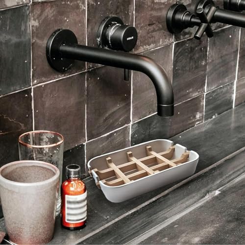 Aoheuo Modern Bamboo Fiber soap Holder and soap Dish Combination (Removable),5.12 Long by 3 Wide, 0.98 inches high, Used in Kitchens, bathrooms, and bar Sinks (White,Gray,Off White) - Image 6