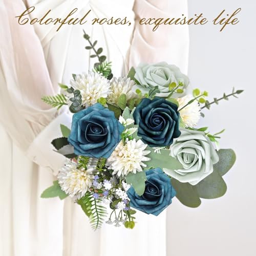 BLEUM CADE 16Pcs Artificial Flowers Fake Foam Roses with Stems for Wedding - Image 7