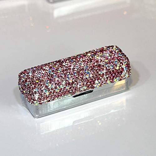 Lipstick Bling Rhinestone Crystal Case Storage Organizer Box with Mirror for Women's Lipstick Holder-Cosmetic Storage Kit (Pink)