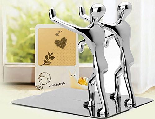Fasmov Heavy Duty Stainless Steel Man Bookends Nonskid Bookends Art Bookend,1 Pair(Silver) - Image 6