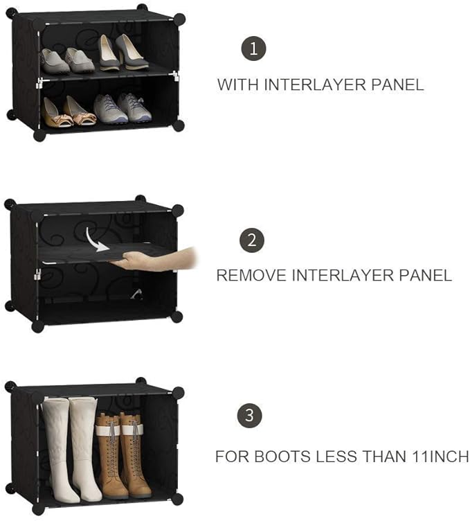KOUSI Portable Shoe Rack Organizer 24 Pair Tower Shelf Storage Cabinet Stand Expandable for Heels, Boots, Slippers 6 Tier Black,Clear,32 inches x12 inches x36 inches