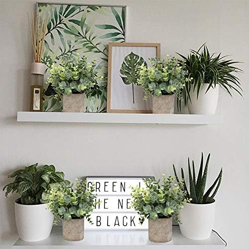 Mini Potted Plants Artificial Eucalyptus Boxwood Rosemary Faux Herbs Small House Plants 8.3"-9" Tall for Indoor Greenery Tabletop Décor Centerpiece (Sprayed Eucalyptus) - Image 6