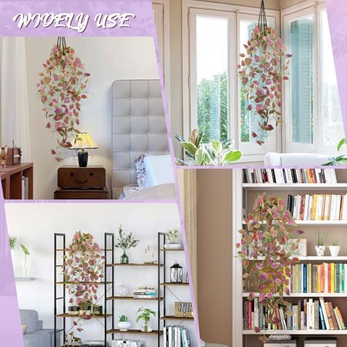 LOYWREE 3 Pack Artificial Purple Ivy Hanging Vine Plants - Small Potted Long Trailing Cascading Foliage, Gothic Home Decor for Indoor/Outdoor, Office, Garden & Shelf (Black Pot Included) - Image 7