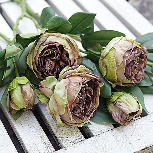 FiveSeasonStuff Vintage Walnut Brown Peonies – Realistic Artificial Silk Flowers with Dry-Look Petals, 6 Stems for Rustic Home & Wedding Floral Arrangements - Image 6