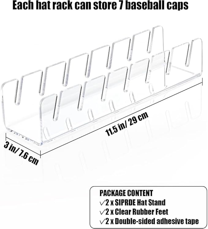Hat Stand for Baseball Caps, No Install Acrylic Hat Organizer for 14 Baseball Caps, Hat Racks for Baseball Caps Display and Organizer for Bedroom (Clear-1PC)