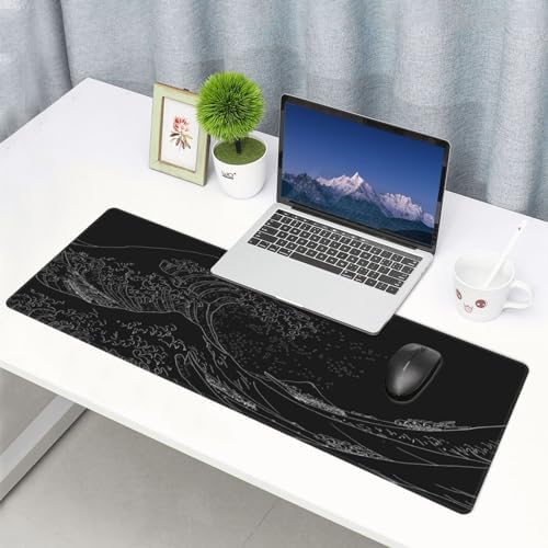 Extended Gaming Mouse Pad, Large Gaming Mouse Waterproof with Stitched Edges, Non-Slip Desktop Pad for Home and Office, Level Up Your 31.5x11.8 Inch… (Black Wave) - Image 7