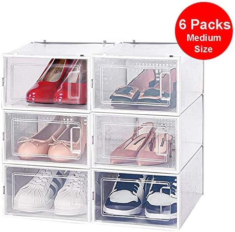 AJP Distributors 6 Collapsible Stackable Shoe Organizer Racks for Closets and Entryway Shoes Storage Cabinet Storage Bins Men Women Kids Guest Sneakers Clear Plastic Boxes Lids Small Medium Or Large