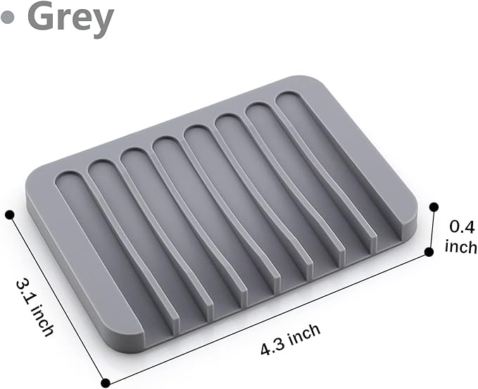 Self Draining Soap Dishes, 3 Pcs Silicone Soap Saver, Waterfall Drainer Soap Holder for Bathroom, Extend Soap Life, Keep Soap Bars Dry Clean & Easy Cleaning (Gray)