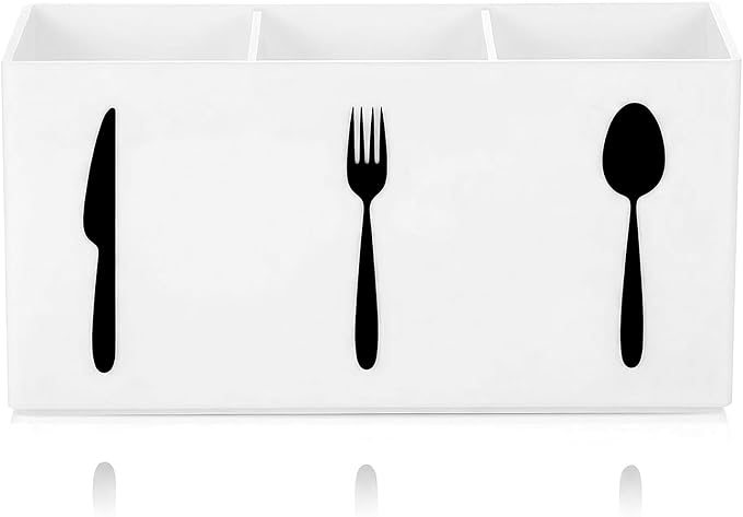 Cutlery Storage Organizer Silverware Caddy Utensil Holder Countertop Knife Spoon and Fork Organizer Kitchen 3 Section Tableware Storage Box Indoor Outdoor Party Tableware Holder (Black) (White)
