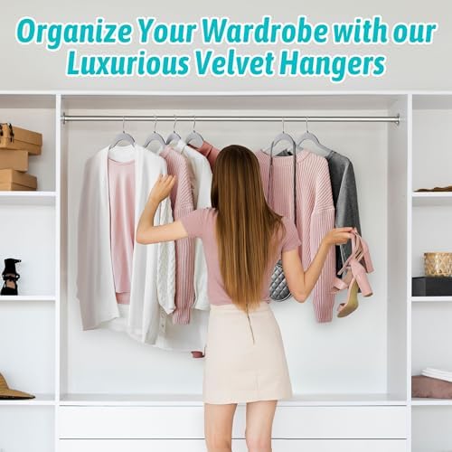 Sishynio Velvet Hangers 50 Pack, Non-Slip Slim Felt Clothes Hangers Gray - Image 7