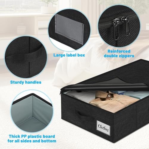 Under Bed Storage Container Bins 2 Pack, Low Profile Foldable Underbed Clothes Storage Organizer W/ Ultra Thick Fabric and Sturdy Bottom/Sides, Dual Zipper Storage Box for Dorm and Home 30x16x6.7" - Image 6