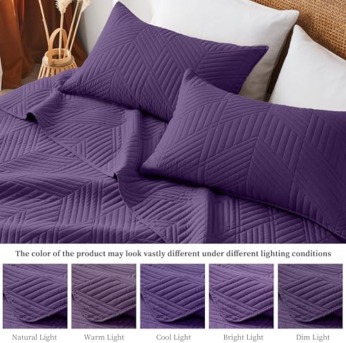 Davulos Full/Queen Quilt Set, Purple Lightweight Microfiber Bedspread, Reversible All Season Coverlet with Modern Geometric Pattern, Ultra Soft & Breathable (1 Quilt, 2 Pillow Shams) - Image 6