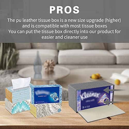Tissue Box Cover Rectangle Tissue Box Holder PU Leather Facial Organizer with Magnetic Bottom,Decorative Napkin Caddy for Vanity Dresser Night Stand Table Countertop Home Office Car,Grey - Image 6
