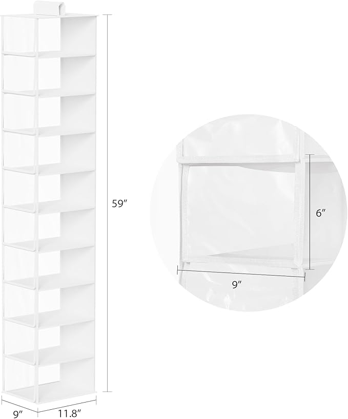 KEEGH Hat Rack with Dust Cover All-round Protect 10 Shelf Hat Storage Hat Organizer for Baseball Caps, Visible Baseball Cap Organizer Hat Holder for Closet, Clear/White