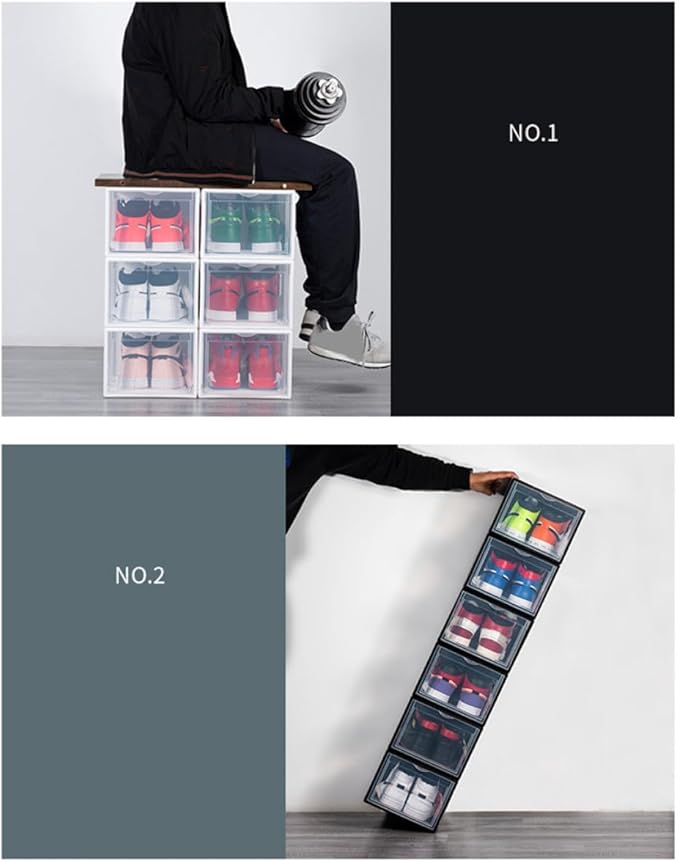 BESPORTBLE Plastic Basketball Shoe Storage Box 36x26x20cm with Lid Black Shoes Organizer for Home Closet for Basketball Sneakers