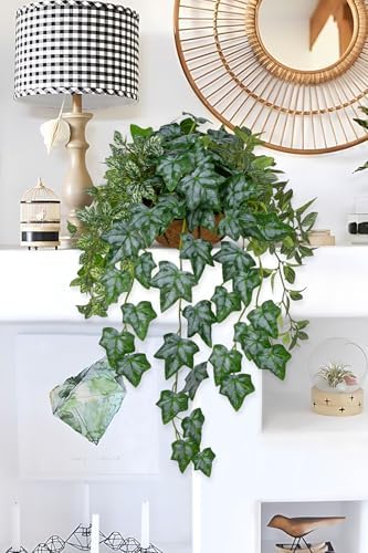 Fake Hanging Plant with Pot, Large Hanging Artificial Plants with Basket & Hanger Faux Greenery Plants Indoor Outdoor Decor Fake Ivy Vine Plant in Pot for Wall Balcony Patio Office Bathroom Shelf - Image 7
