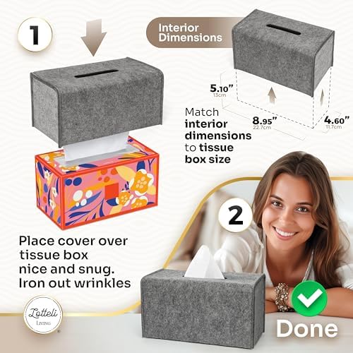 Lotteli Kitchen Felt Tissue Box Cover, Rectangle Large, Taupe, 2 Pack - Image 7