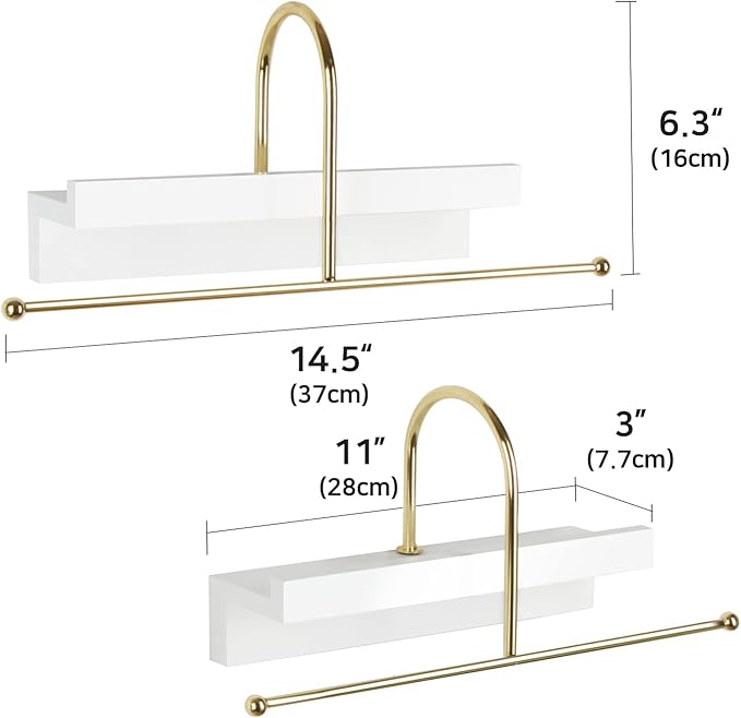 J JACKCUBE DESIGN Gold and White Wall Mounted Hanging Jewelry Organizer Holder Set of 2 for Necklaces, Rings, Bracelets and Earrings with White Display Shelf- MK692A