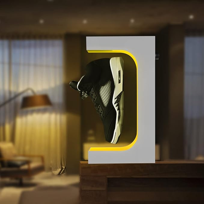 UVEHAS Levitating Shoe Display, Floating Rotating Sneaker Stand, Magnetic Levitation Shoe Rack with 16 Colors LED Light for Gifts Shoes Collectors Store Advertising Exhibition Home Decor