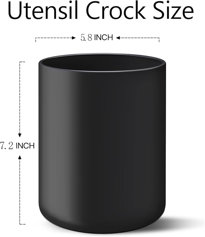 LATCHHOOK Black Kitchen Utensil Holder for Countertop, Large 7.2 Matte Ceramic Cooking Utensil Crock for Counter Easy to Clean, Modern Spatula Holder for Farmhouse Décor 7.2×5.8 INCH