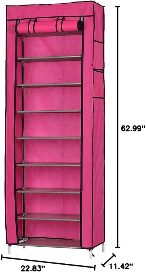Fabric Shoe Rack,10-Tier Shoe Tower Rack with Cover 27-Pair Space Saving Shoe Storage Organizer,Black